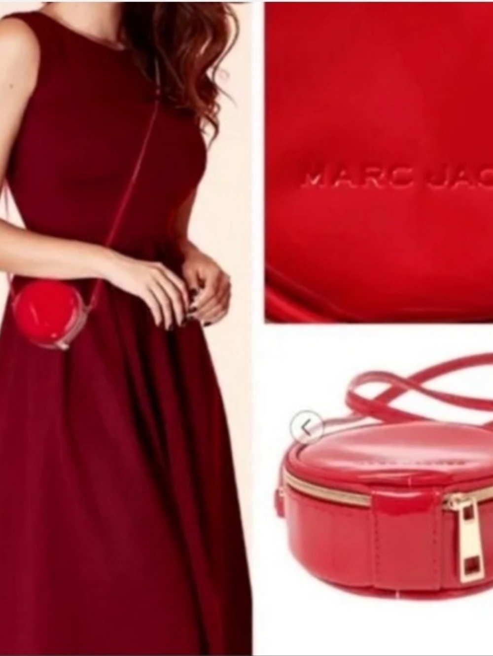 MARC JACOBS MINI 4β RED PATENT LEATHER CROSSBODY ROUND CIRCLE CANTEEN